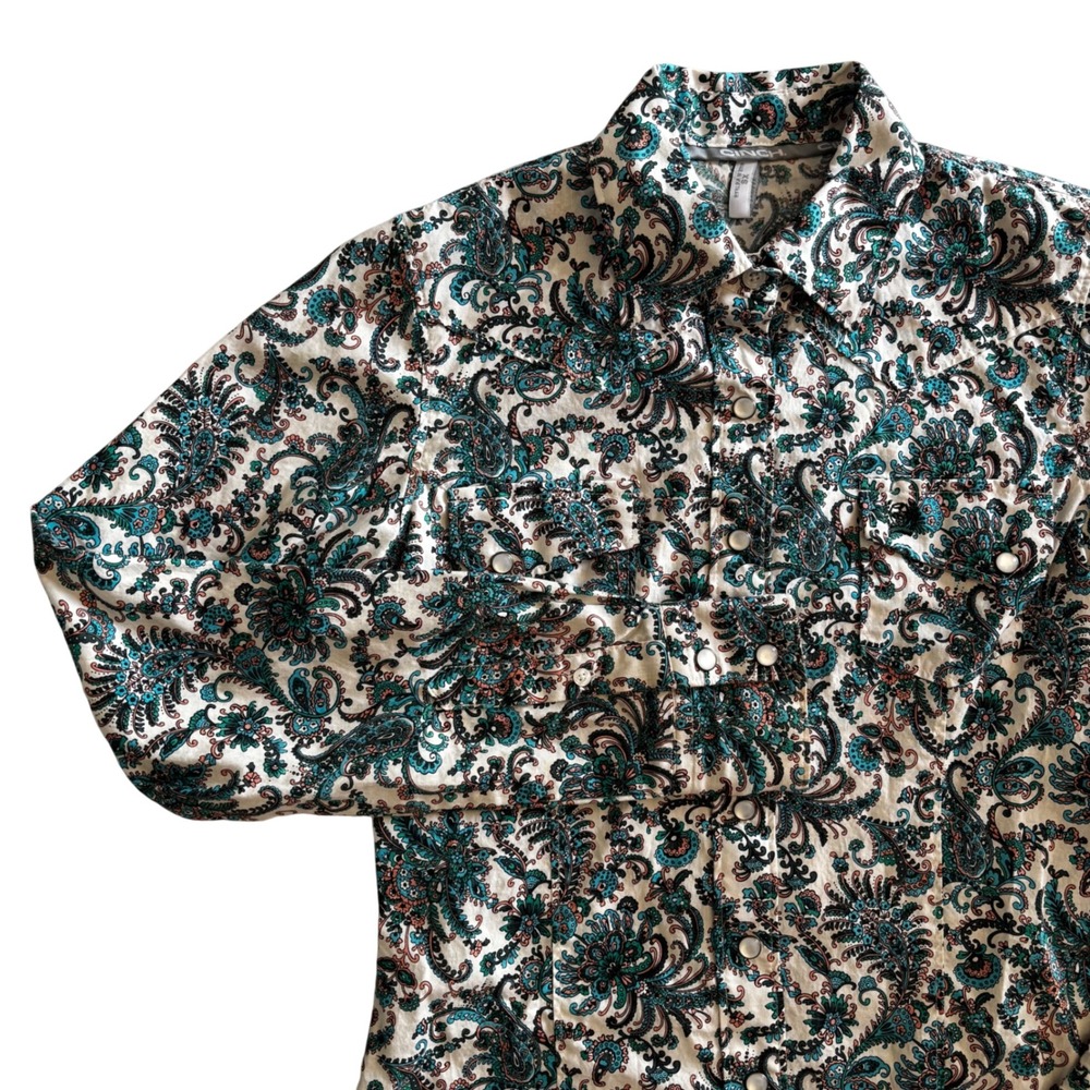 Cinch Womens XS Pearl Snap Shirt Western Turquoise Teal Cotton Cowgirl